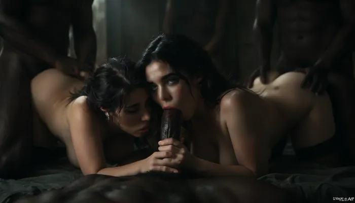 Persian woman and black men, hot Persian wife, huge size black brute, moisture art, blacks on Persian, interracial gangbang, black men Asian women, sex, group sex, blowjob, moaning orgasm, ((only black men)), only black cocks, doggystyle, stockings, ((interracial gangbang)), <lora:dark:.6>, <lora:MJ52:.6>, <lora:style_lora_realis:.8>