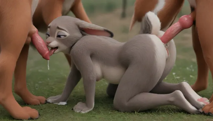 Photorealistic, in the woods, (cartoon anthro animated furry yiff grey and white fur judy hopps, short, slender, slim stomach, medium/small perky boobs, defined curved round ass), large nail polish, nude, spread legs, pussy, anus, peasent thorn dress showing pussy anus and breasts, ((4 large stray foxes)), 4 stray foxes gang bang juddy hopps on the grass in doggy style, ((first large fox humps judy hopps, another stray fox is fucking her mouth, a third stay fox fucking IS licking her pussy, fourth stray fox licking her nipples)), small perky boobs, attractive judy hopps, legs and bunny paws, (doggy style), on the grass, fox on top of judy hopps, ((huge fox), penetrating vagina), fox licking her pussy, ((dog animal penis)), fox fucking her mouth, fox licking her nipples, small grin, judy hopps shocked, (9 months pregnant:1.1), high quality, very detailed grey and white fur, judy hopps covered in grey and white fur, uncertain, submissive, thick warm dog animal penis makes her moan and grip grass, eyes rolled up, (ahe gaos, moaning, orgasm:1.3), (fox penis dumps cum inside of her then again when it comes out), lots of cum on her stomach and thighs, (lots of cum dripping from pussy), (cream pied), (cum:1.2), side view, preggo, Cry, Smile, Smiling, Tongue, Sad, WTF, Screaming, Serious, Angry, <lora:preggoXL_v0.1a:.8>, <lora:Smile_and_Cry_XL:.8>, <lora:Fur:.8>, jxdhxps, character, <lora:Judy_Hopps_Xl-000002:.8>