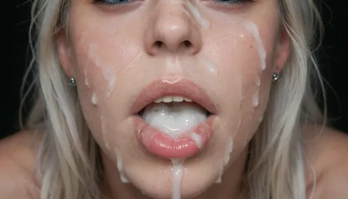 L'impressione duratura di Bukkake: una foto macro ad alta risoluzione di un volto coperto di sperma