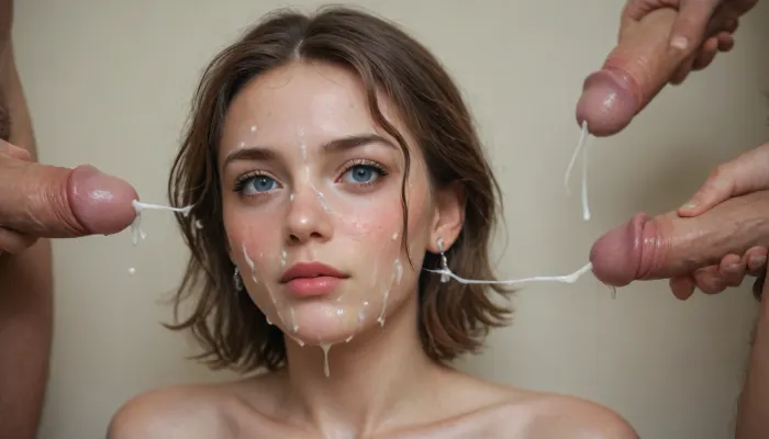 6 very shy skinny 18 year old caucasian amateur girl cum dripping, cum on face, submissive, covered in cum, cumshot, glazed in cum, bukkake