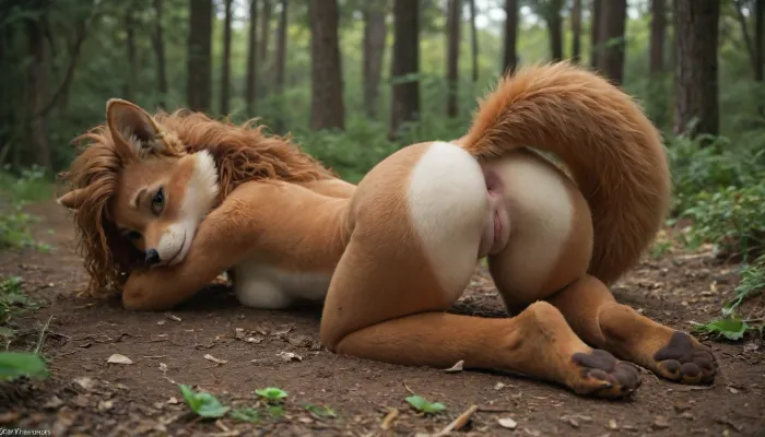 (18yo girl), (super sexy), (fox girl), (furry), (teasing anus), (in the woods background)