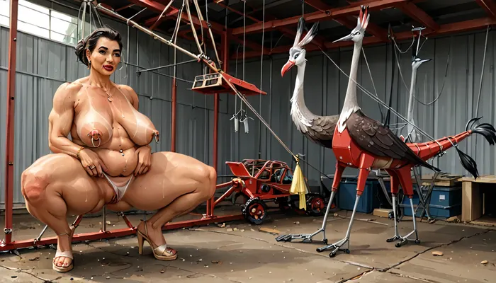 construction site, older woman, ugly face, suspended by body piercings hung from a construction crane, lifter by a forklift, from chains Tinker Bell, bbw curvy, (crane rigging nipple piercing ring:1.8), getting lifted by nipple rings by a crane, gorgeous, perfect, huge hips, sitting, big tits, strong tan lines, bimbo, pulling g string thong down, flashing pussy, see through, medium shot, baggy homey clothes, barely dressed, flat, chest, big, huge, gigantic, small, hips, thighs, wide, thick, plump, belly, muscular, female, arms, extra, abs, sagging, breasts, <lora:LCMTurboMix_Euler_A_fix:.8>, <lora:Venus_Body_Alpha:.8>, <lora:preggoXL_v0.1a:.8>, <lora:sagging-000015:.8>, <lora:Animated_Concept:.8>