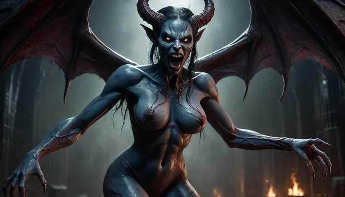 1female seductive, sweaty nude sexy, vascular, fit, goth, veiny, (detailed bulging vein texture:1.3), (demon eyes), intense claws, intense alien pussy, drooling, (succubus girl:1.4), dark blue skin, fangs, demon, evil, full body view, apocalyptic, rapture, hell on earth, devilish, intricate detail, extreme detail, best quality, UHD 8k, award winning photo, DonM3v1lM4dn355XL, <lora:952396_training_data:2>, <lora:DonM3v1lM4dn355XL-v1.1-000012:2>