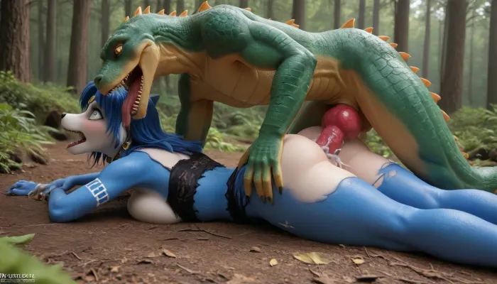 furry Krystal Star, torn lingerie, forced down, curvy body, thin waist, perky tits, scared facial expression, toned butt, (General Scales with knotted lizardcock fucking Krystal in the ass anal sex), anal creampie, prone position, rainforest setting, cartoon animation styling, AissistXLv2, <lora:merratatustle_illustrious_v1_vpred:.8>
