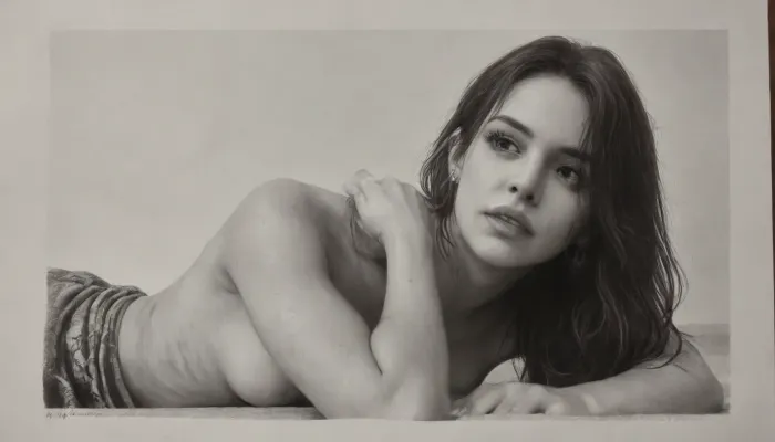 Single view, solo, a drawing of a stunning muscular woman, sitting with arched back resting on hands behind her, brunette with a fringe, one piece sarong, realistic proportions, perfect anatomy, long hair, skin exposure, detailed but rough, sketches, detailed sketch, rough sketch, old sketch, sketch art, detailed penciling, matte sketch, highly detailed sketch, sketches wide angle view, realism, PEPencilDrawing, charcoal, drawing, <lora:PE_PencilDrawing:1.5>, <lora:EldritchCharcoalXL1.1:2>