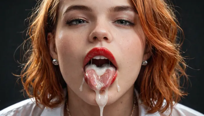 High-res macro: a glossy contrast - red lips and cum drips