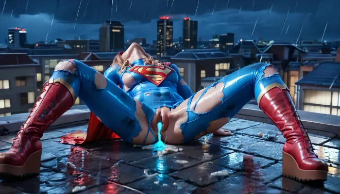 Rainy nights: the defeated yet exciting struggle of a toned superheroine - a 8k dslr photo capture