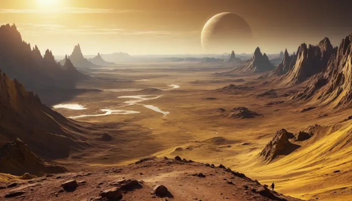 the distant future, incredible landscape, another planet, yellow