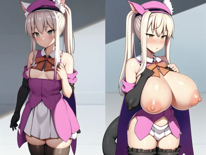 The AI generated text is a perfect picture of a girl with extremely thin waistline, full body view with detailed hair and two sided ripped sleeves. She is wearing an ornate ribbon around her neck that adds to the overall aesthetic of the picture