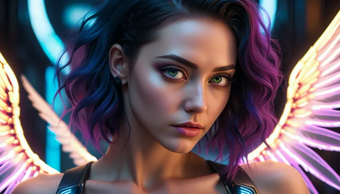 Los ojos de la mujer eran mesmerizantes, con un enfoque suave que los hizo aparecer brillar. Sus pupilas eran perfectamente redondas y simétricas, dándole un aire de intriga. Su cabello estaba ultra-detallado, con irises perfectamente redondos que