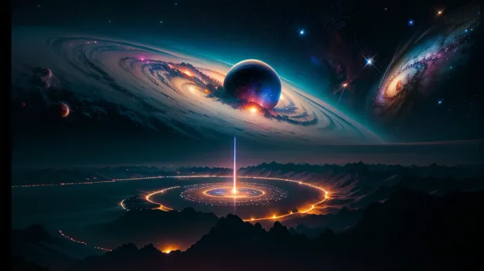 AI canlı renkler ve karmaşık detaylarla mükemmel bir görüntü kompozisyonu yarattı. Resim, nebulae’den doğan yıldızlarla tasvir edildi. Bu yoğun bir arka plandı, NASA'nın Intergaltrast görüntüleri ile
