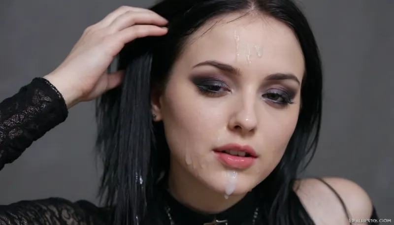Ultrarealistic Photography, high-resolution, photorealistic image, wallpaper. intricate detail, realistic cum, cum drip on hairs, ((cum covering hairs)), (goth), perfect face, <lora:678016_training_data:.8>