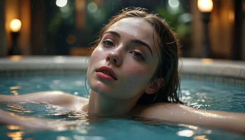 low angle. full shot. macrolens 18 year old slim, (((pale))), woman in a jacuzzi deep in the water, loud moaning, orgasm. only cute small ass peeking out of the water, lying on her side. very wet skin. darkest night, detailxl, perfecteyes, <lora:MJ52:.5>, <lora:lora-sdxl-perfect-eyes:.5>, tongue, out, ahegao, drool, <lora:ahegao_mr_chrisma:.8>