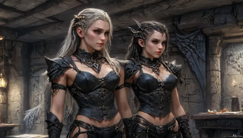 one woman nordic female human hybrid dragonrace, Mour from Skyrim, slim female ultimative super warrior, 25 year old, no_nude, nonude, pale skin, bra size 75C, metric body size 170cm, black Side Cornrows, skin made of dragon scales, (predator eyes), dominant facial expression, highres ultra dedailed dragon wings on back, (inside medieval stone basement with cobwebs and standing coffin in background), (wearing tavern wench corset), (artwork, digital painting, concept art, by syd mead, flat colors), braided, side, VALHERO, <lora:concept_art_syd_mead:1.5>, <lora:Braided_Sides_V1:.8>, <lora:Heroes_of_Valhalla_SDXL:.8>, <lora:Mecha_Ggorgeous_Armor-000011:.8>, <lora:ahxl_v1:.8>