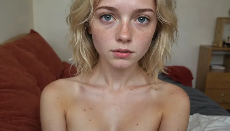 amateur selfie, young girl, blonde hair, freckles everywhere, tight and firm, 18 years old girl, very slim girl, messy hair, Best quality, realistic, slim waist, nice perky tits, Looking at the camera, fresh face, shy look, hairy cunt, pale, very petite girl, very detailed, <lora:eGirls_XL_v1:.5>, <lora:GirlPOV:.5>