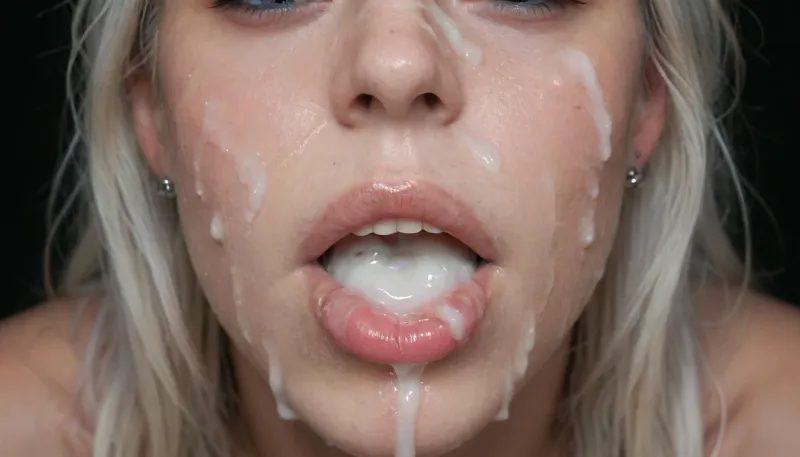 (Macro photo), (extreme close up:1.2), front view, Photorealistic, high resolution, professional photography, close-up of lips, zoom in on lips, topless, cum dripping from chin, tongue sticking out, black background, (Cum details), realistic cum, Prominent cum, (white cum:1.7), cum on, (Cum flows:1.2), (cum on body:1.3), cum on head, (cum on face:1.3), bukkake, ((body covered with semen)), cum, face, Face covered in cum, (A lot of cum:1.5), <lora:JustCum:.9>, <lora:cum_in_eye_deepmind:.9>