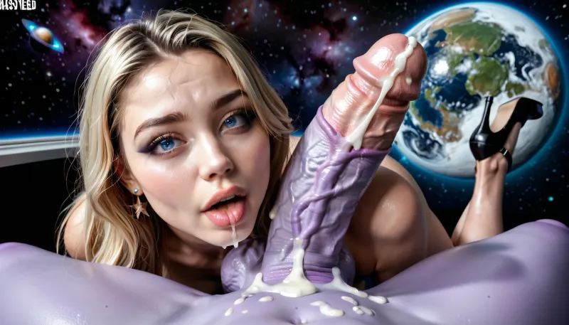 beautiful, 18-year-old, cosmic, planet, station, space, sucks a futanari dick, from another 18-year-old girl with purple skin, huge shapes, very tall with a huge monster dick and an alien appearance, both girls can be seen in full growth, third-person photos, space inventions, planets in the porthole, slime flows down the walls and spilled on semi, thick thighs, fat thighs, nude tits, nude vagina, she's wearing a white blouse with her tits falling out, a black miniskirt with her vagina visible, high-heeled closed shoes, disheveled very long blonde hair, she's all wet, wet clothes, bright makeup, cumming, (((The whole full body is visible))), nude, professional shot, Super realistic, perfect lighting, (best shadow), 8K, UHD, clear image, (best lighting), highest quality, ultra-detailed images, fine details, high resolution, 8k, wide mouth, full lips, blue eyes, pale skin, deep dimples, cute chin, kind eyes, white teeth, detailed faces, Black eyeliner, professional, realistic eyes, Sultry expression. Tousled, Eye contact, (sultry), Photorealistic, Looking at the camera, innocent face, horny, very detailed, perfect tight smooth young pussy, small tits, (((narrow low face))), young face, bright eyes, very detailed face, blush, white skin, futanari, close up hyper detailed body, detailed huge flaccid penis, fit body relief, suck futanari dick, two woman futanari sex, ((futanari penis, futanari vagina under balls, veiny penis, cum dump)), purple futa, purple dick, purple skin tone, purple woman, distance image 3 meters, pov 100, distance photo, alien, alien skin, alien skin tone
