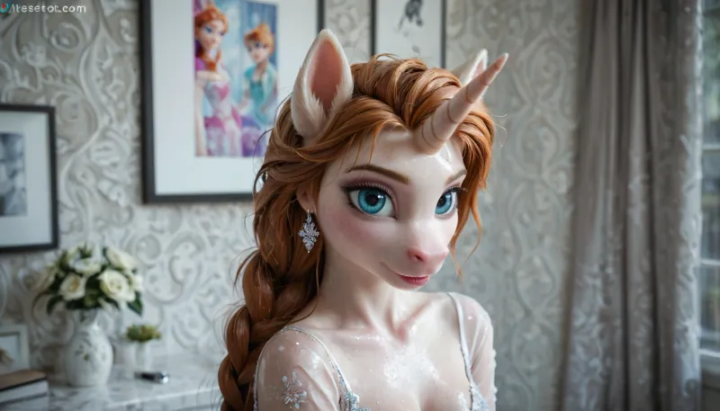 anthro rainbow unicorn, anna from frozen, solo, sexy