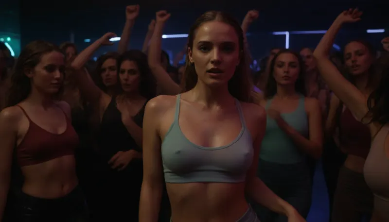 big group of beautiful women, dancing in techno club, sweaty, crowded, braless, Wearing, clothes that make sense with Braless, <lora:bralessSDXL_v1_00022:.8>, <lora:Sweaty_Realism_4-000006:.8>