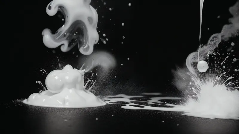 a horizontal spray of thick cum on black background