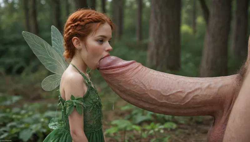 giant man standing side on, massive girthy veiny hyper cock with foreskin, giant uncircumcised oversized cock, oozing cum, massive uncut cock, tiny redhead fairy, tiny fairy smaller then the cock, (insect sized fairy:1.2), pubic hair, big tits, wearing tight short form fitting leather dress, tiny sized adult fairy woman, on massive uncut cock, cock bigger than her body, body sized cock, foreskin, long foreskin, cock bigger than fairy, mouth against tip of cock, sucking the tipof the cock, cum explosion, fairy holding cock, fairy squeezing giant uncircumcised oversized veiny uncut cock, droopy foreskin, side view