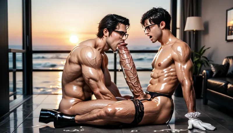 55 years old, gay man, black short haircut, wearing glasses, (black hair short hair), hairy chest guy, garter straps, satin ruffle gloves, high platform shoes, open mouth, detailed faces, flat gay chest, hairy chest, (muscular man:1.2), wet cock, oiled skin, (man huge veiny cock:1.3), muscular big tall black man face sitting, looking at viewer, shocked expression, mouth agape, cum shot, gay men swallowing cum, cum dripping on floor, lustful bliss ed face, massive cum ejaculation, gay men, piss on floor, domination, handcuffed, goggled cum out of his mouth, aggressive throat fucking, aggressive cum shot in throat, face fucking, fellatio domination, rough sex, sunset, side view, DC