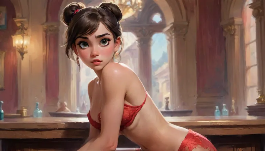 ((full body shot)), realistic v3, ((brunette with a fringe)), ((anorexic)), high definition, Beautiful 27 years old American-Italian brunette, very pretty and elegant, (no panties), lace garter, black, fabric, floral, embroidery, lace underwear, detailed beige skin tone, round E size tits, alone, earrings, jewelry, facing forward, round lips painted in fiery red, athletic body with sexy legs, round blue eyes, detailed high ponytail hairstyle, Roman nose, bare shoulders, slightly open mouth, sitting in the palace bar, perfect fingers and hands, detailed skin, the background of a palace bar, detailed background, <lora:580159_training_data:1>, <lora:Animated_Concept:.8>