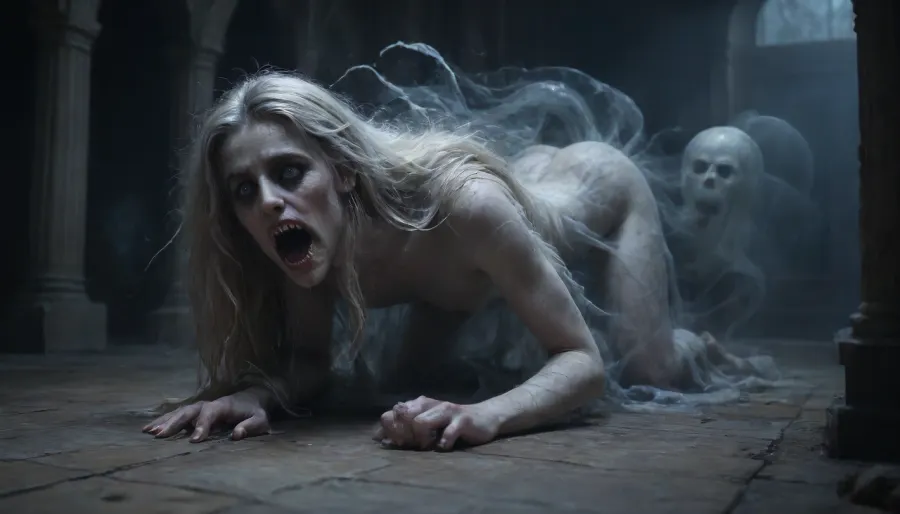 massive werewolf standing, werewolf having sex with human female, flat-chested, on all fours with legs slightly spread, hands on the floor, massive veining, ribbed cock penetrating pussy, vaginal sex, passionate sex, all the way, moaning, big pussy juices, long sleeve tight bodystocking, athletic body, high definition, blue eyes, blond hair, long hair, extremely beautiful face, very detailed, werewolf opens its mouth and shows its sharp teeth. The scene is in the surroundings of an ancient castle, (terrifying ghosts and other creatures of the night:1.7), are hiding in all possible corners of the great hall, watching the unlikely couple having sex. The atmosphere is frightening and arousing at the same time. high detailed, modern-werewolf, 1girl, 1boy, prone, bone, sex, from, behind, lora, (ProneBone-000010:.5), Black, and, white, art, black, pencil, shading, charcoal, drawing, toned, brutal, dark, b/w, color, scheme, <lora:Modern_Werewolf:.8>, <lora:Black and white art.V1:1.2>, <lora:ahxl_v1:.9>