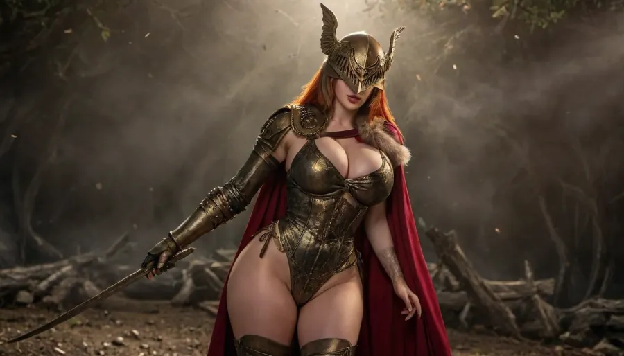 masterpiece, high resolution, perfect makeup, glossy lips, blush, slim waist, wide hips, glistening skin, malenia blade of miquella, malenia, (elden ring), massive boobs, <lora:bombshell_v2:.8>, <lora:bboobs-000005:.8>, sweaty cleavage, armor, leotard, elden ring, a, woman, with, red, hair, sword, winged, helmet, cape, <lora:Malenia1024:.8>, 4k, wallpaper