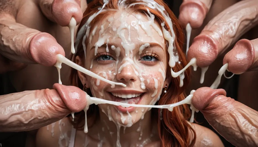 cute redhead girl, young face, petite, little, young, happy, small, bukkake, hyper gigantic cock, excessive cum on face, excessive cum on hair, all face and hair covered on cum, cum, on, man’s ejaculation on her face, 5+ man’s, cum dripping from penises, huge cum flows, prominent cum, (bukkake:1.5), detailed cum, (a lot of cum:1.5), all face covered in cum, huge cum, (white cum:1.5), (cum on hair:1.5), massive facial, (ejaculation:1.5)