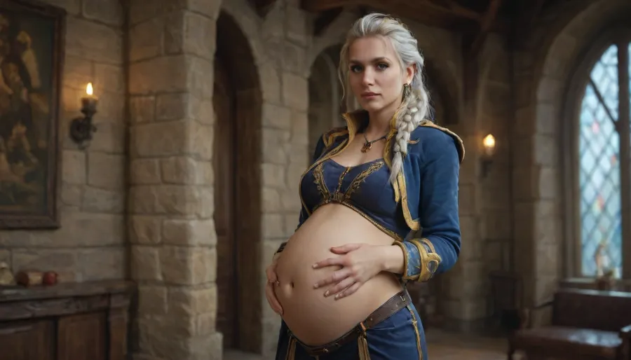 Jaina Proudmoore from warcraft with outfit, dressed, pregnant