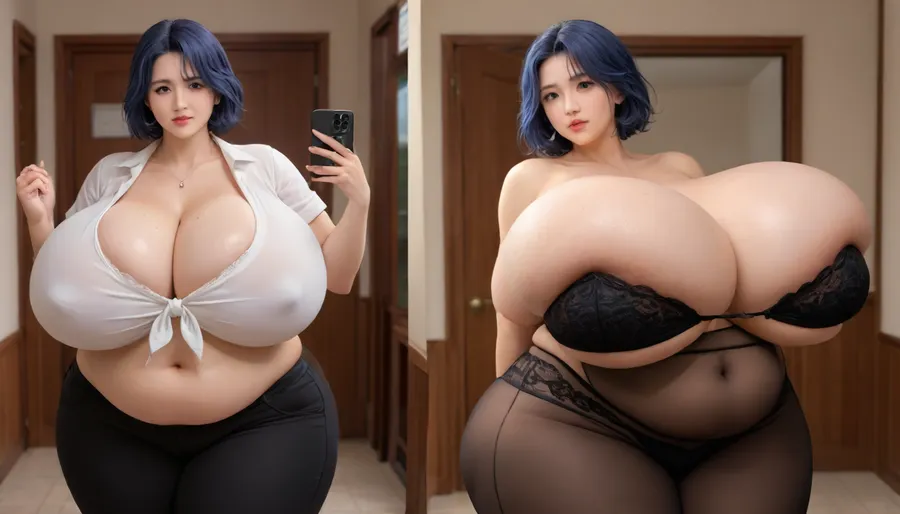 The most perfect Masterpiece of the most perfect fattening weight gain before-and-after photography, (once just an extremely incredible extra extra FATTER thick plump woman:1.3), mega extremely gargantuan hyper FAT breasts that are growing, extra mega plump body, extremely extra mega voluptuous, extremely mega extra extra FAT thick Asian American woman with thick wide hips, (she is showing off before and after side by side sequence mulilple veiws of her immensely hugely drastic weight gain FATTER much more way thicker fuller FATTER hourglass body figure:1.2), gargantuan fat ass, (hyper drastic change so much more hyper mega gargantuan FAT breasts expansion:1.2), (ultra mega gargantuan hyper huge mega FAT sized breasts:1), (before and after many years of fattening to gain mass amounts weight and fat:1), (she has sexy long straight black blue hair:1), <lora:Venus_Body_Alpha:1.2>, <lora:InflationXL:1.3>, <lora:Nicorima Style:1>, (before-and-after sequence in progression of weight gain of fat showing of her voluptuous fat breasts and fat ass expansion because of her weight gain:1.1), (hyper fat busty woman:1), (ultra high detailed hdr selfies of her hyper enlarging fattening weight gain and expansion more voluptuous:1), (best face:1), (very thick fat wide hips:1)