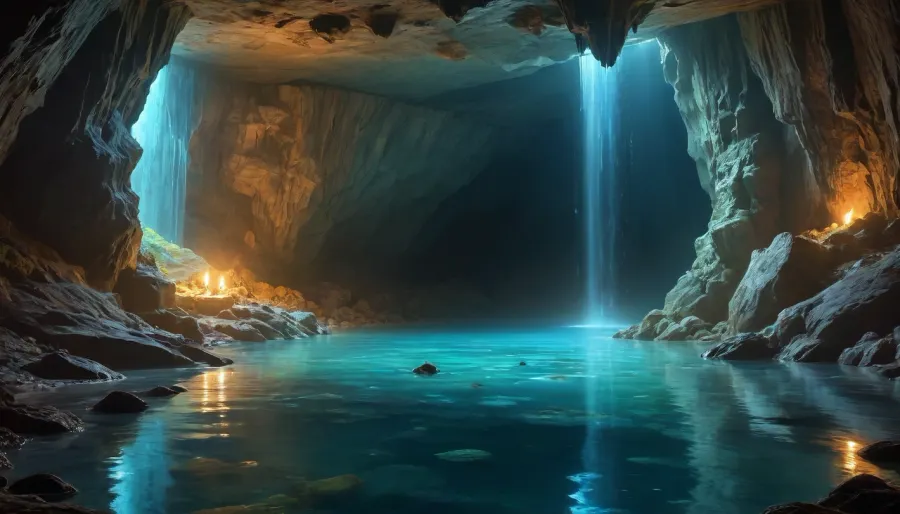 Garmash's masterpiece: a surreal voyage into the glowing depths of a bioluminescent cave